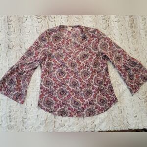 Vintage J. Crew Purple Floral Bohemian Top, Flair Sleeves, Womens M, Boho